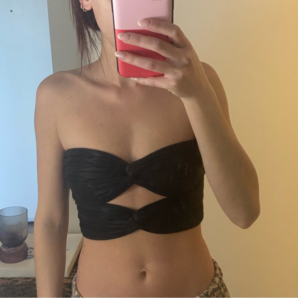 Cotton Candy Black Strapless Crop Top